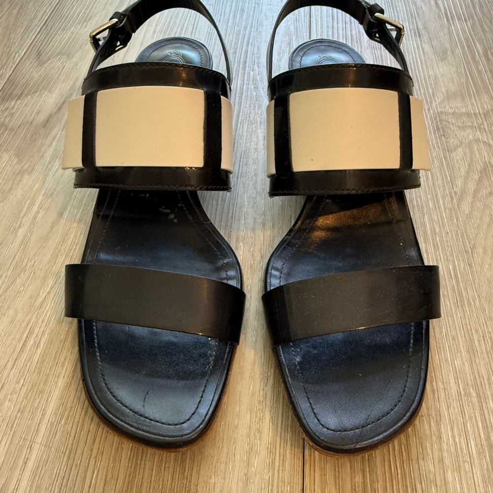 ♠️HP♠️ Tod’s Leather & Patent Leather Black and White Sandal = Size 38 - Picture 2 of 10